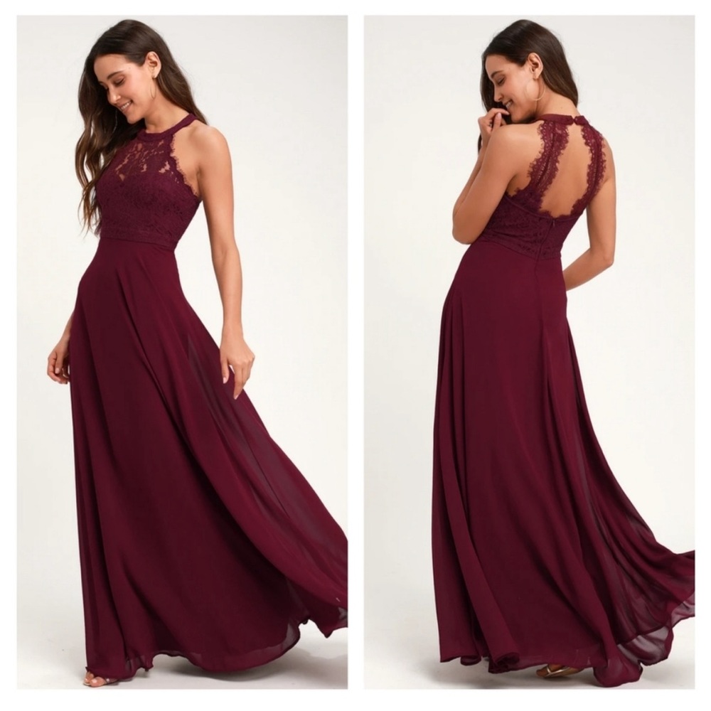 Lulus Dance All Evening Burgundy Lace Maxi Dress Size XL